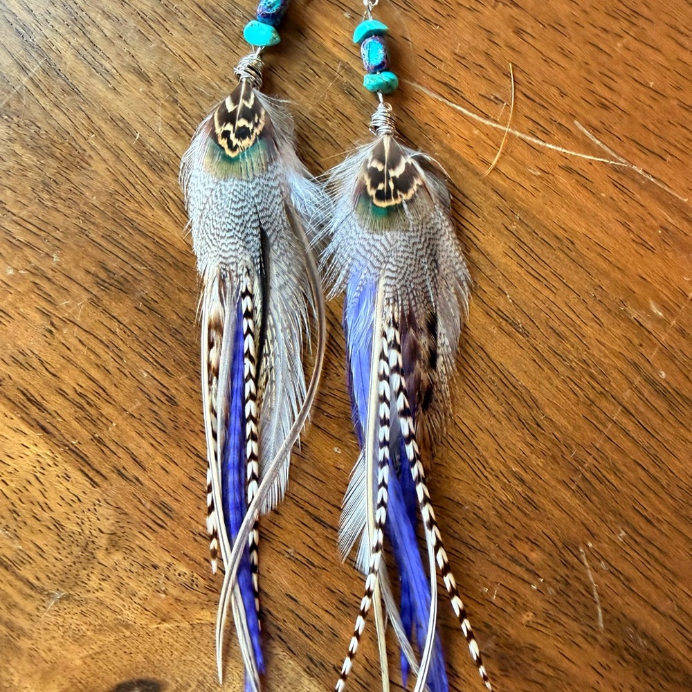 Bohemian Feather Earrings with Turquoise Accents